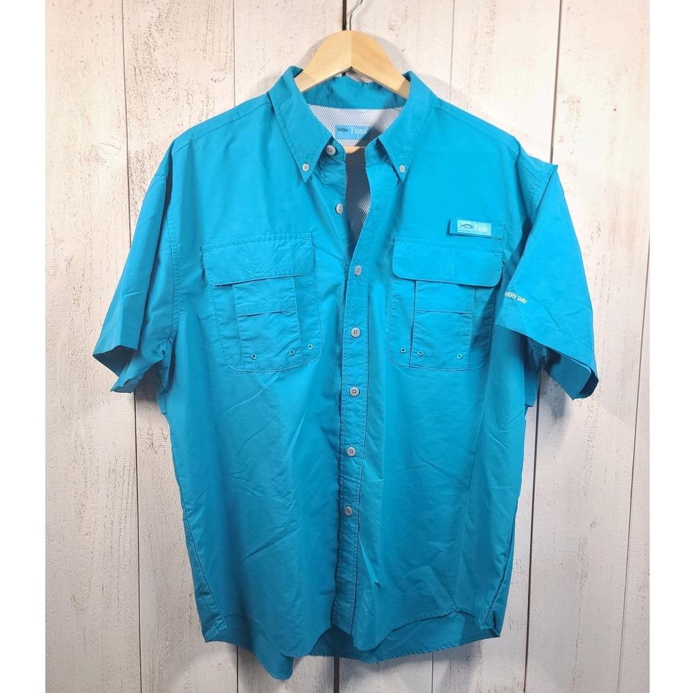 Fishing Shirt Tuna Men's Large Blue Short Sleeve Ventilated Beach Vacation